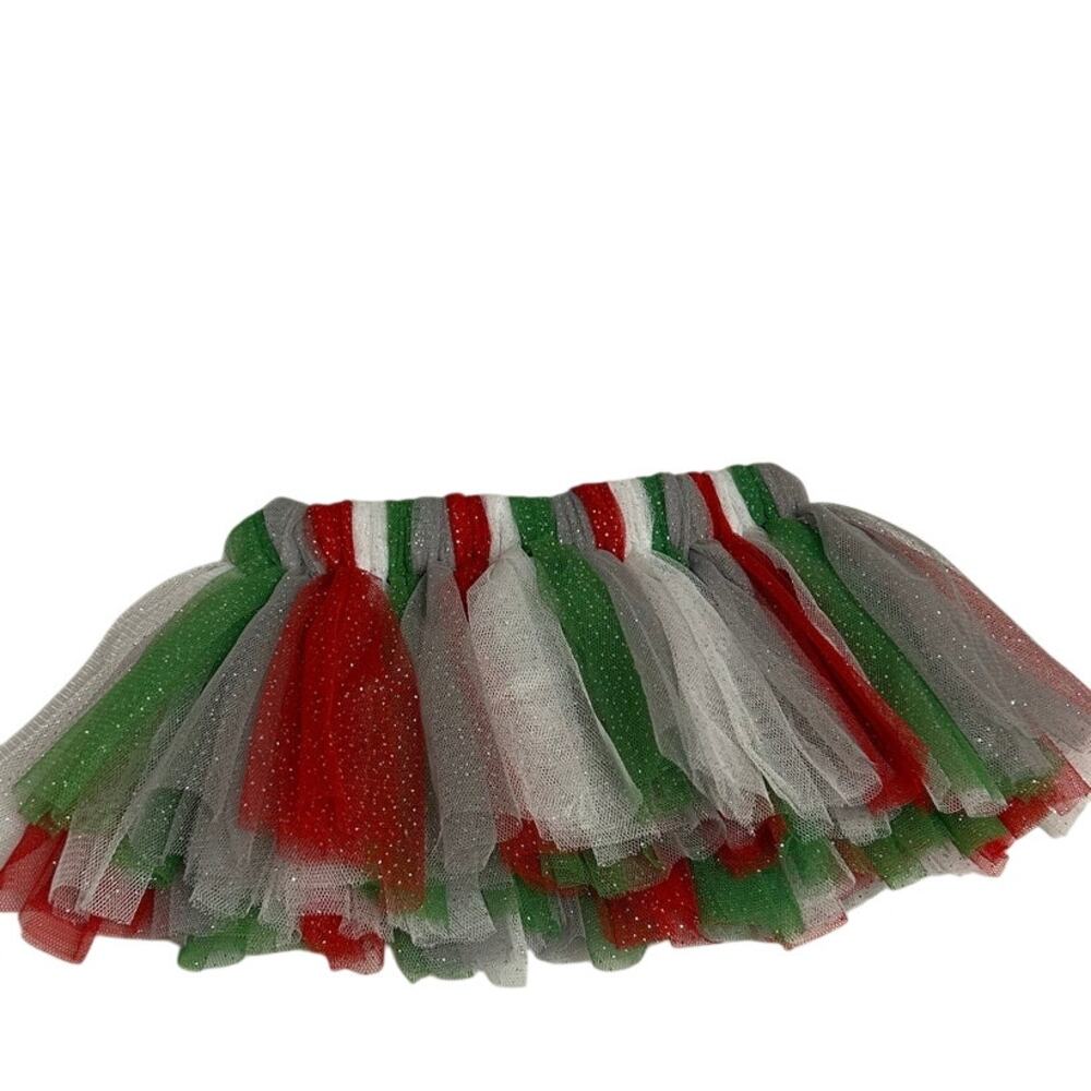 Baby Essentials sz 9 Red, green & white Christmas tulle skirt w/sparkle finish